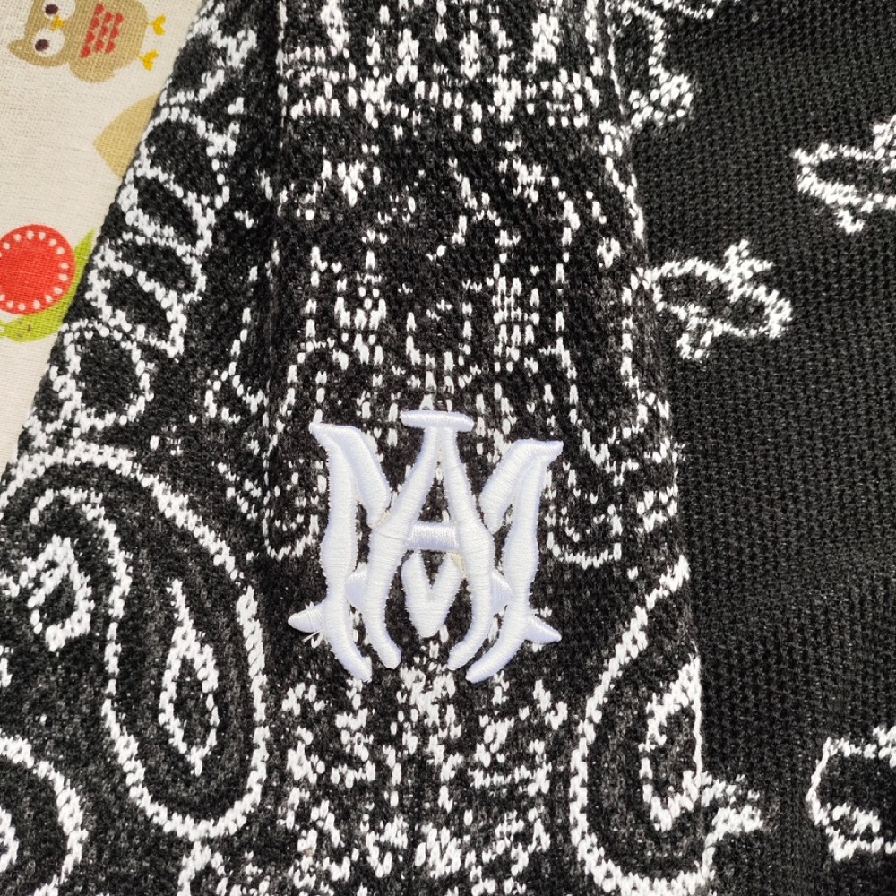 AMIRI Black & White Paisley Knit Athletic Shorts - Picture 4 of 6